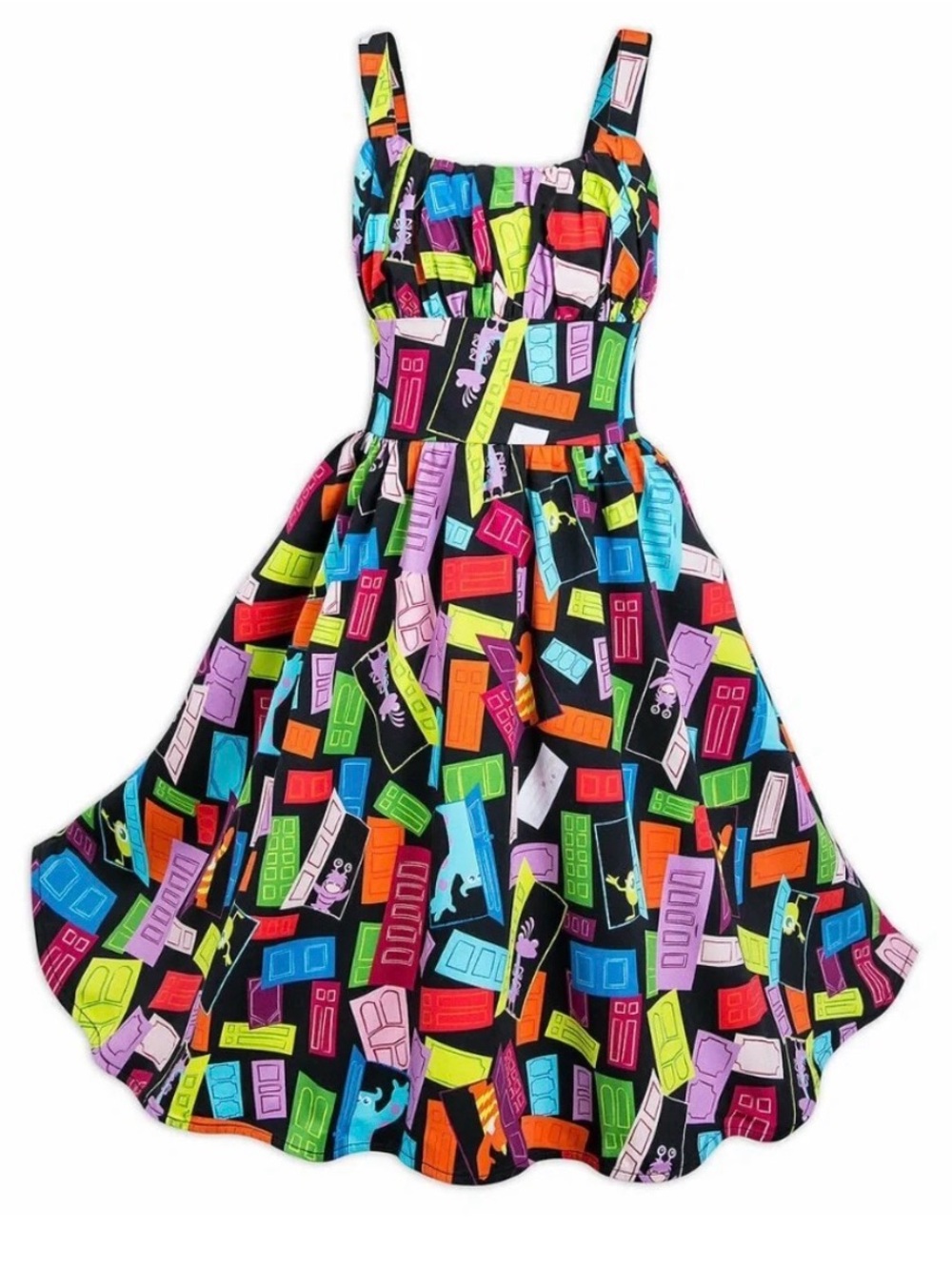 Disney Dress Shop XL Monster's Inc Doors Print Cotton Midi Sun Dress EUC